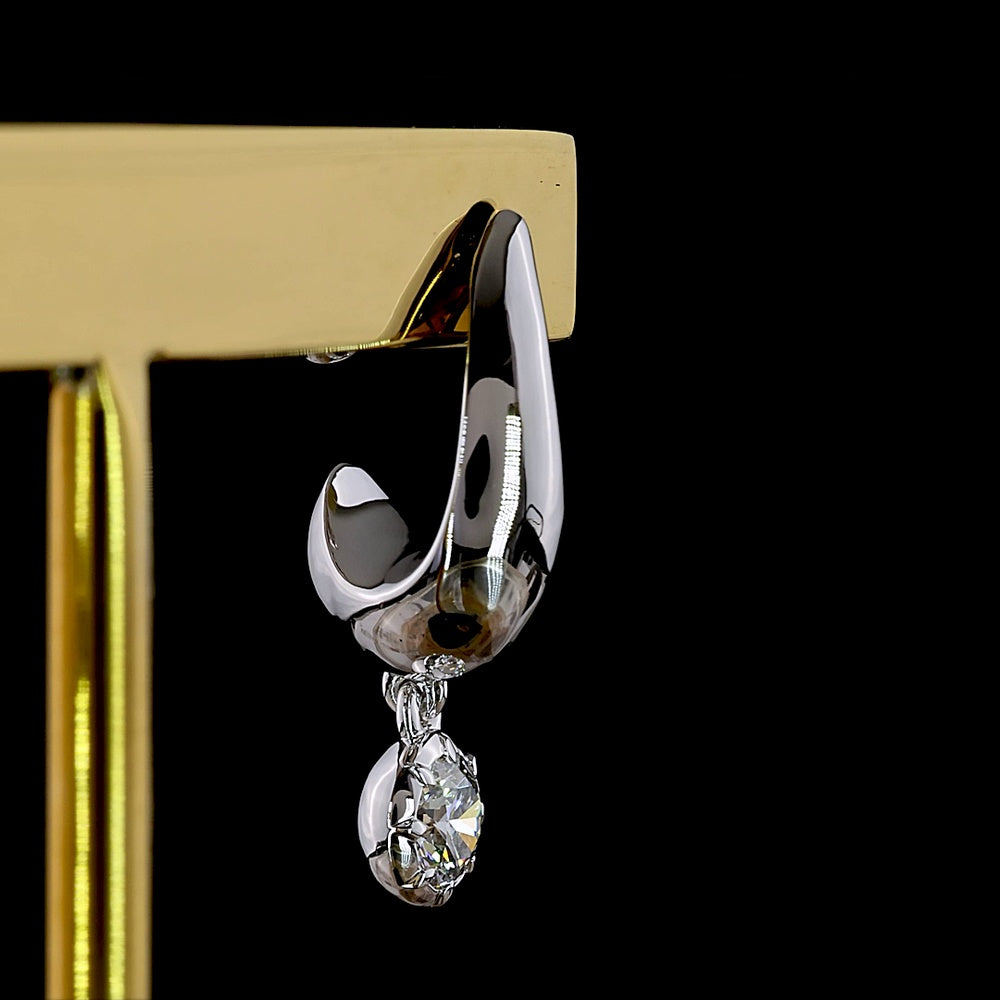 18K White Gold Hanging Drop Earrings with Bezel-Prong Set Round Lab Diamonds - 0.58 Carat Total Weight, E-F Color VS Clarity - Covaloro Fine Jewelry