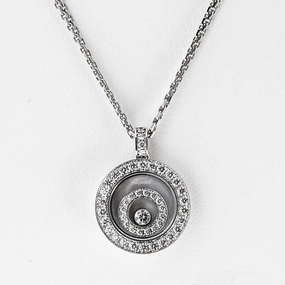 18K White Gold Happy Spirit Pendant Necklace with Floating Round Diamond by Chopard - 0.62 Carats Total Diamond Weight