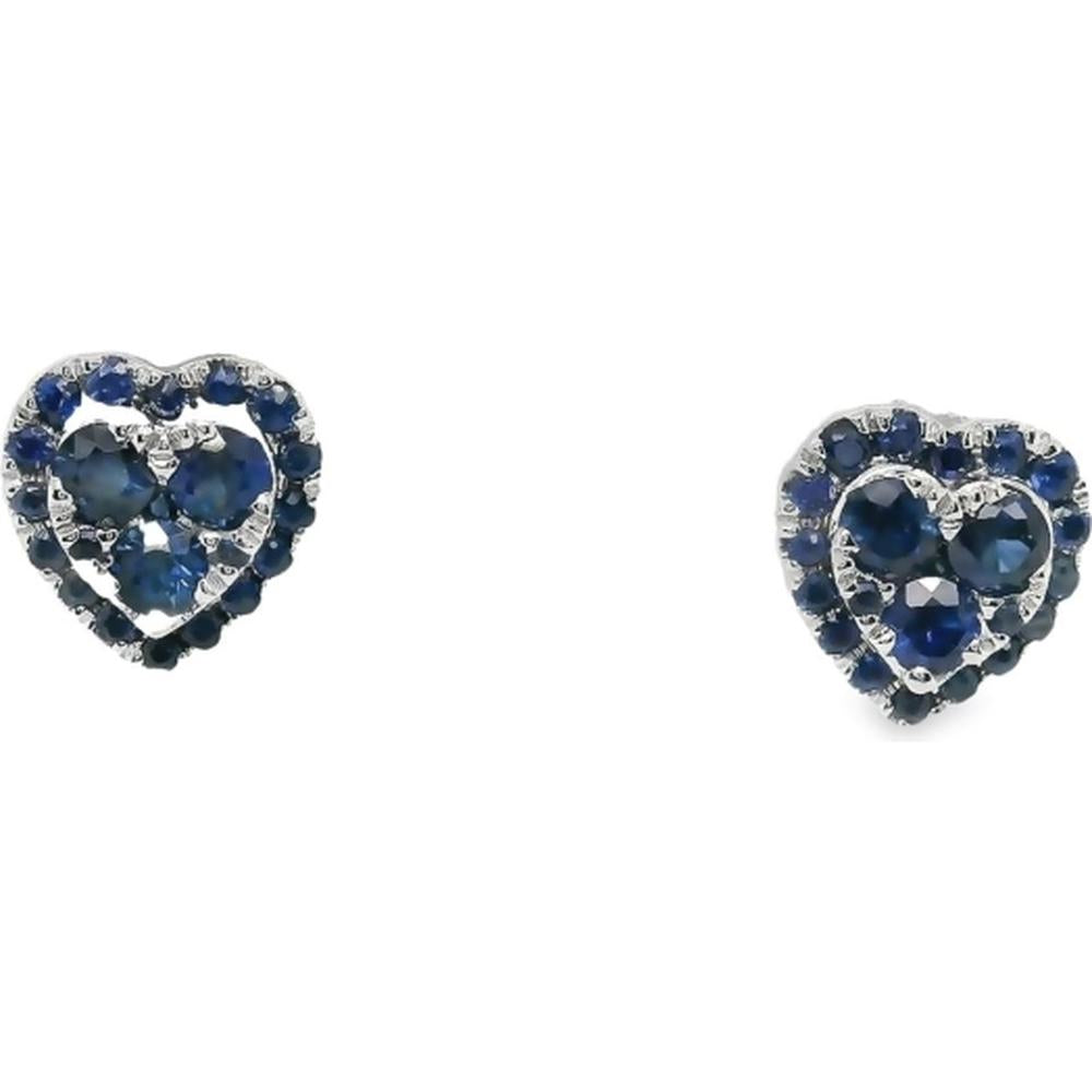 18K White Gold Heart Blue Sapphire Stud Earrings by Afarin