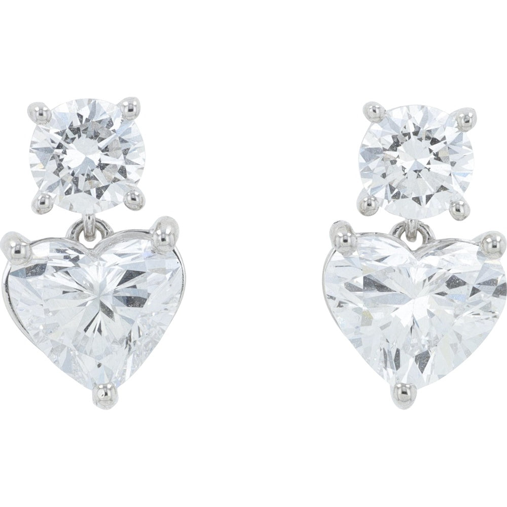 18K White Gold Heart Drop Earrings with Round and Heart Lab Grown Diamonds - 2.40 Carat Total Diamond Weight