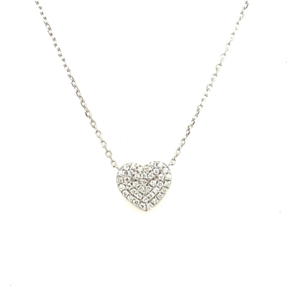 18K White Gold Heart Motif Necklace with Pavé Set Round Diamonds by Afarin