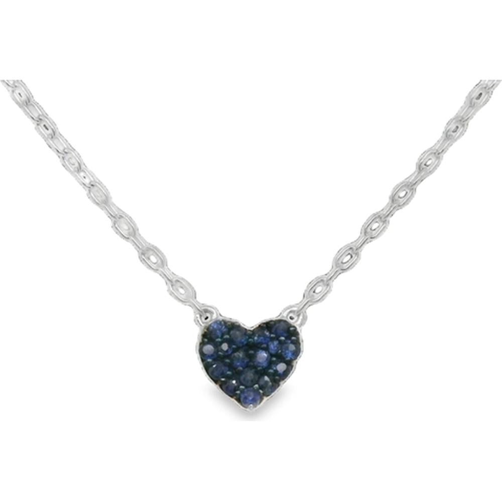 18K White Gold Heart Necklace with Blue Sapphires by Afarin