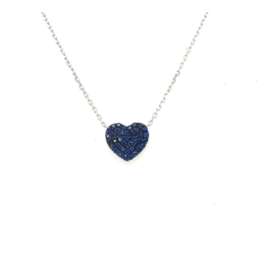 18K White Gold Heart Necklace with Pavé Blue Sapphires by Afarin