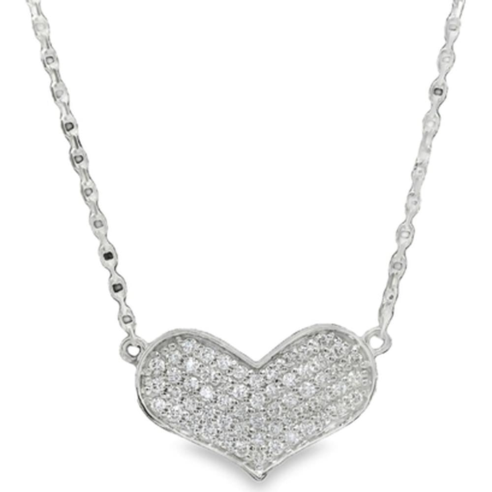 18K White Gold Heart Necklace with Pavé Set Diamonds by Afarin
