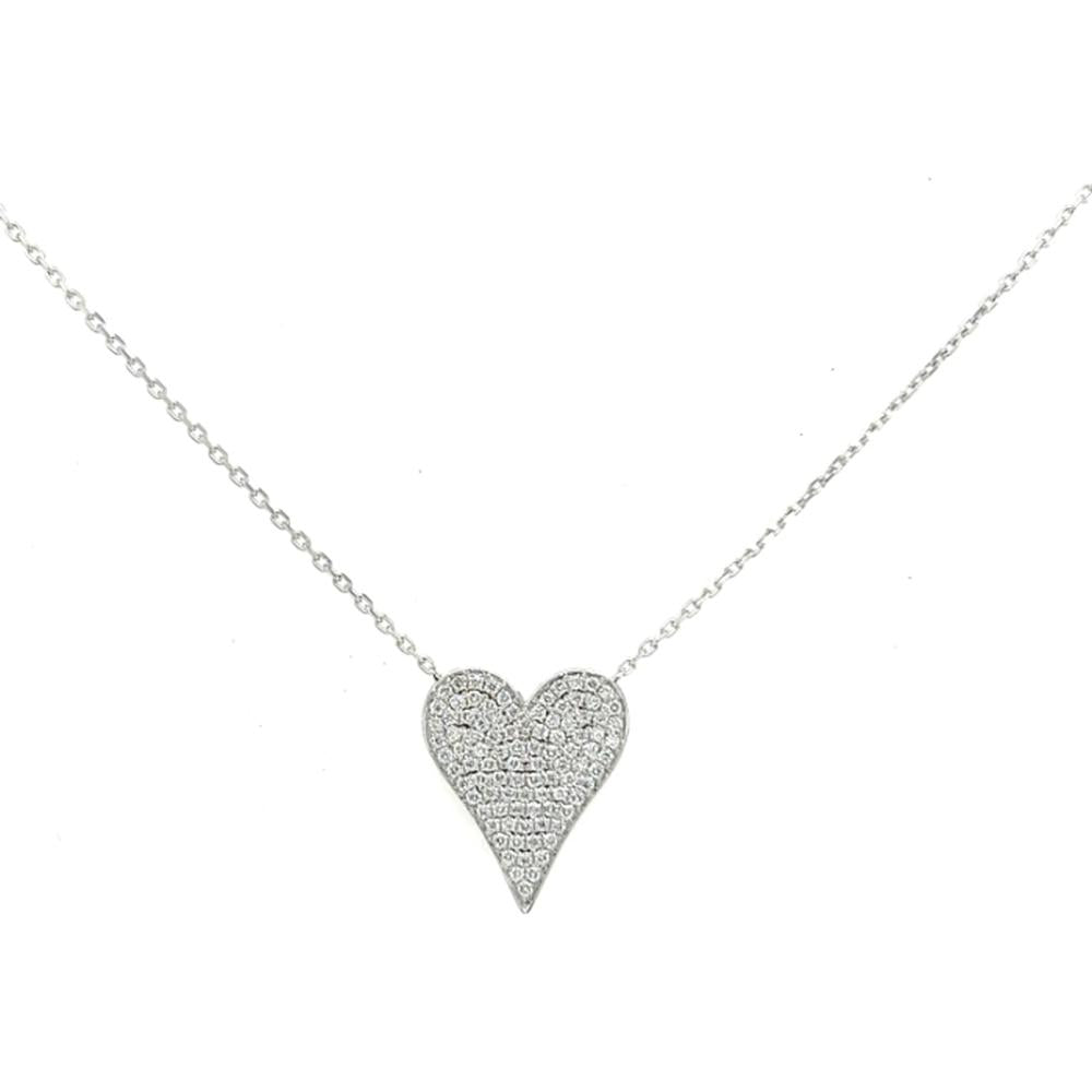 18K White Gold Heart Necklace with Pavé Set Round Diamonds by Afarin