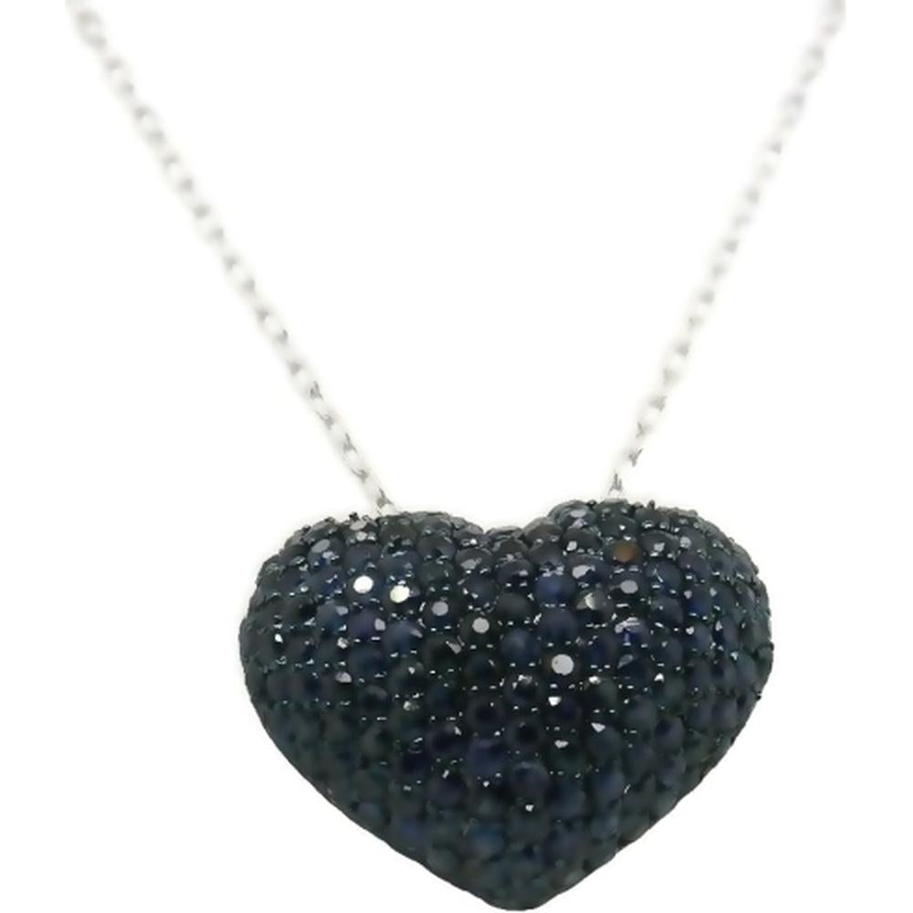 18K White Gold Heart Pendant Necklace with Blue Sapphires by Afarin