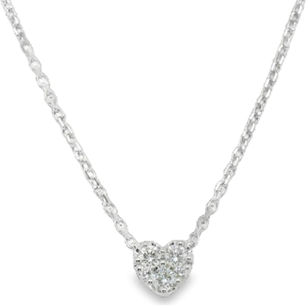 18K White Gold Heart Pendant Necklace with Diamond Cluster Center by Afarin