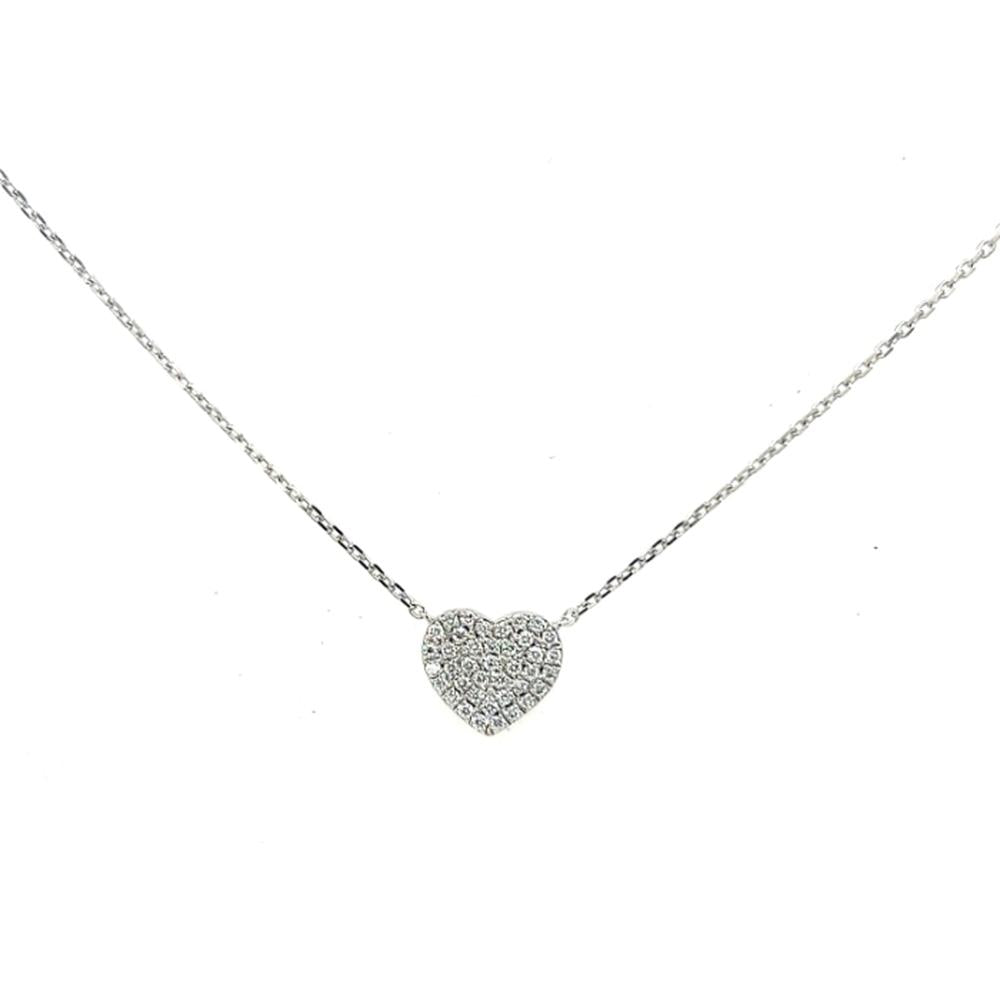 18K White Gold Heart Pendant Necklace with Pavé Set Round Diamonds by Afarin