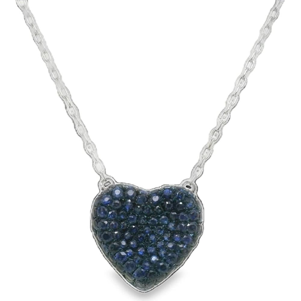 18K White Gold Heart Pendant Necklace with Pavé-Style Round Blue Sapphires by Afarin