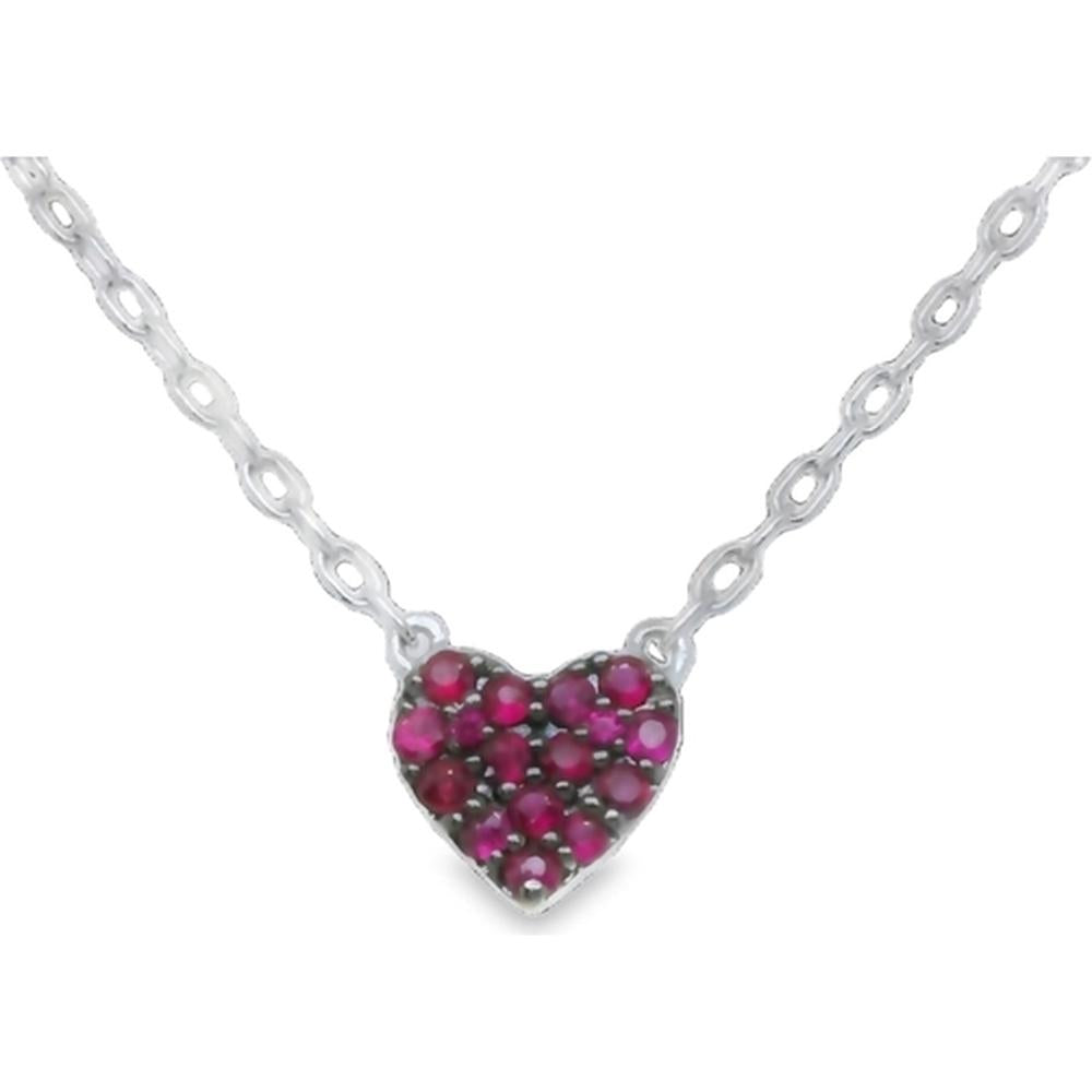 18K White Gold Heart Pendant Necklace with Round Rubies by Afarin