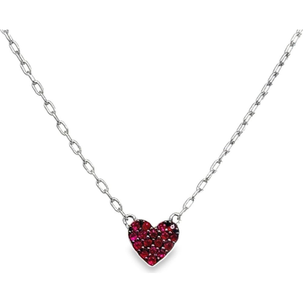 18K White Gold Heart Pendant Necklace with Rubies by Afarin