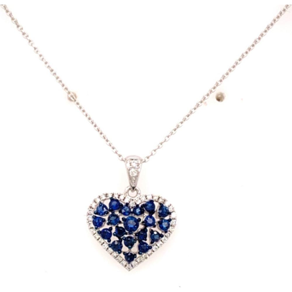 18K White Gold Heart Pendant with Blue Sapphires and Diamond Halo by Afarin