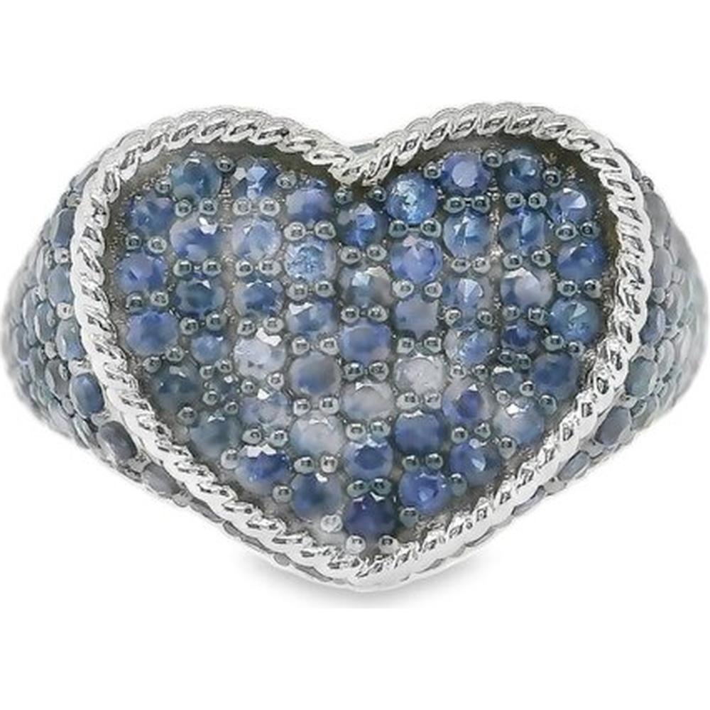 18K White Gold Heart Ring with Pavé Blue Sapphires by Afarin