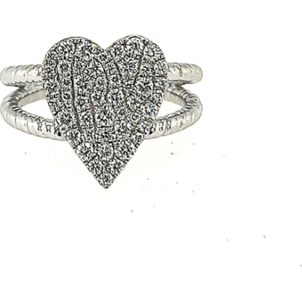 18K White Gold Heart Ring with Pavé Set Round Diamonds by Afarin