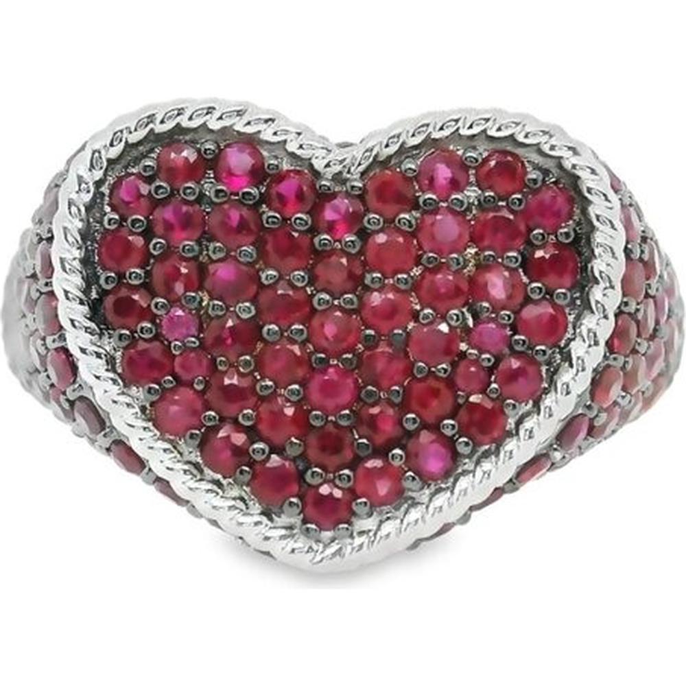 18K White Gold Heart Ring with Round Rubies by Afarin