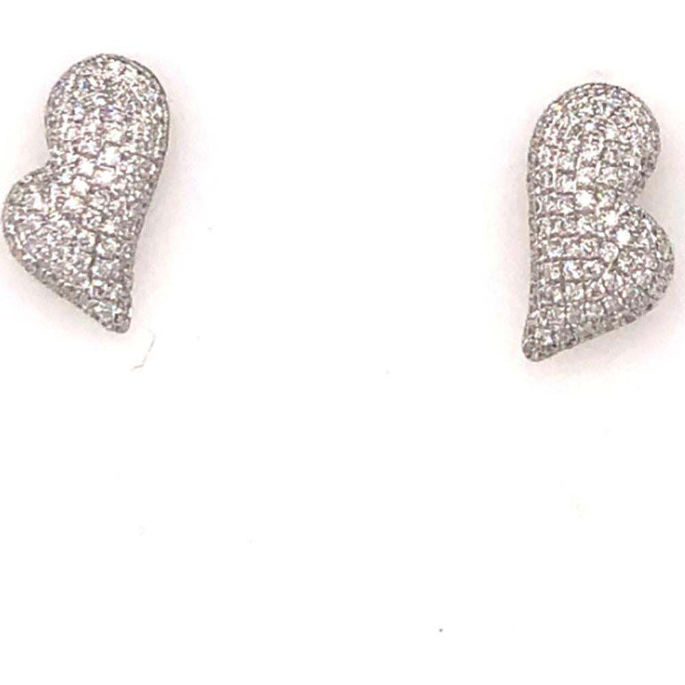 18K White Gold Heart Shaped Diamond Stud Earrings by Afarin