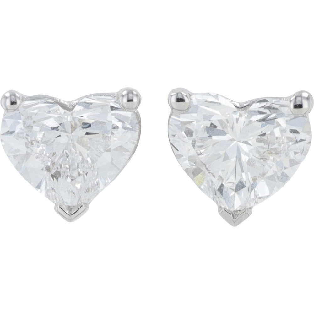 18K White Gold Heart-Shaped Lab-Grown Diamond Stud Earrings - 1.00 Carat Total Diamond Weight
