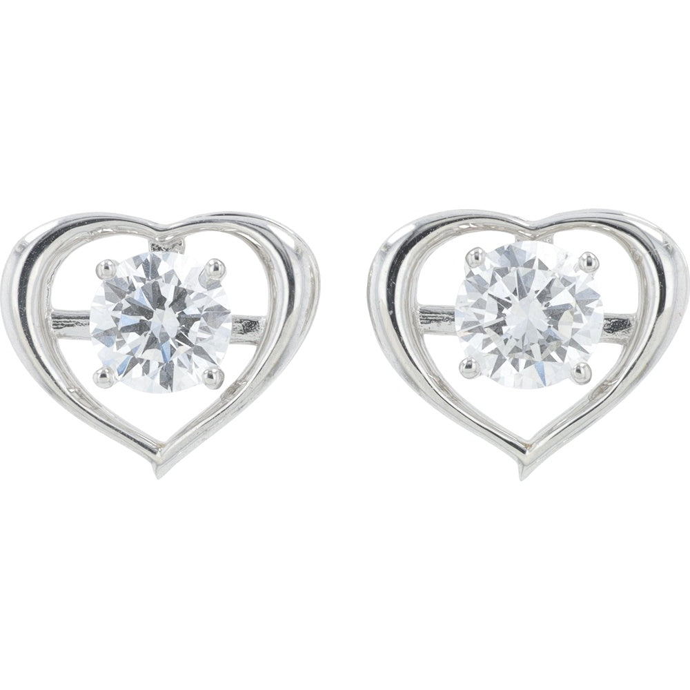 18K White Gold Heart Stud Earrings with 4-Prong Set Round Lab Grown Diamonds - 1.00 Carat Total Diamond Weight