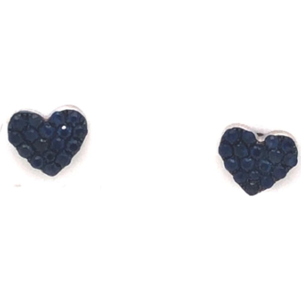 18K White Gold Heart Stud Earrings with Blue Sapphires by Afarin