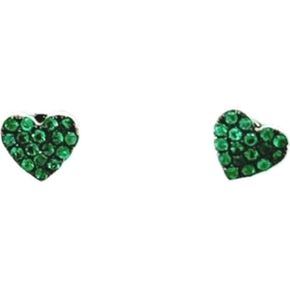 18K White Gold Heart Stud Earrings with Emeralds by Afarin