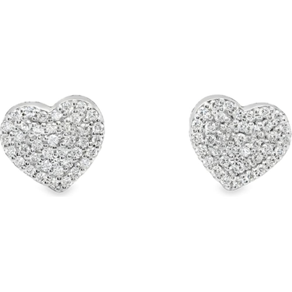18K White Gold Heart Stud Earrings with Pavé Diamonds by Afarin