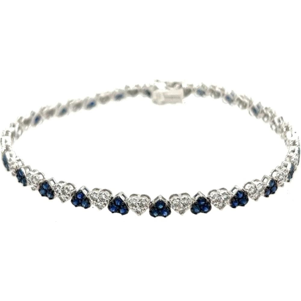 18K White Gold Heart Tennis Bracelet with Alternating Blue Sapphires and Diamonds by Afarin