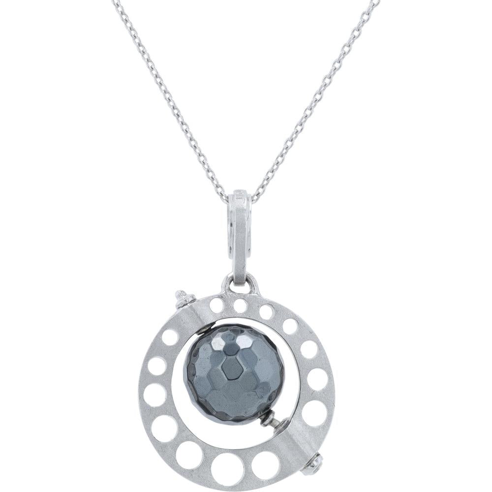 18K White Gold Hematite Pendant with Diamond Accent - 0.01 Carat Total Diamond Weight