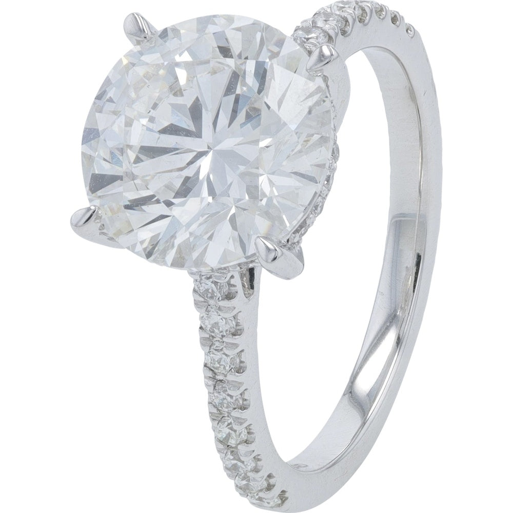 18K White Gold Hidden Halo Engagement Ring with Round Lab Grown Diamond - 4.35 Carat Total Diamond Weight