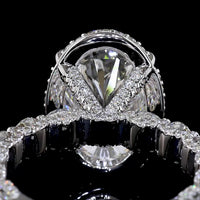 18K White Gold Hidden Halo Ring with 5.01 Carat Oval Cut E VVS2 Lab Diamond and 2.58 Carat Brilliant Round Accent Diamonds - Total 7.59 Carats - Covaloro Fine Jewelry