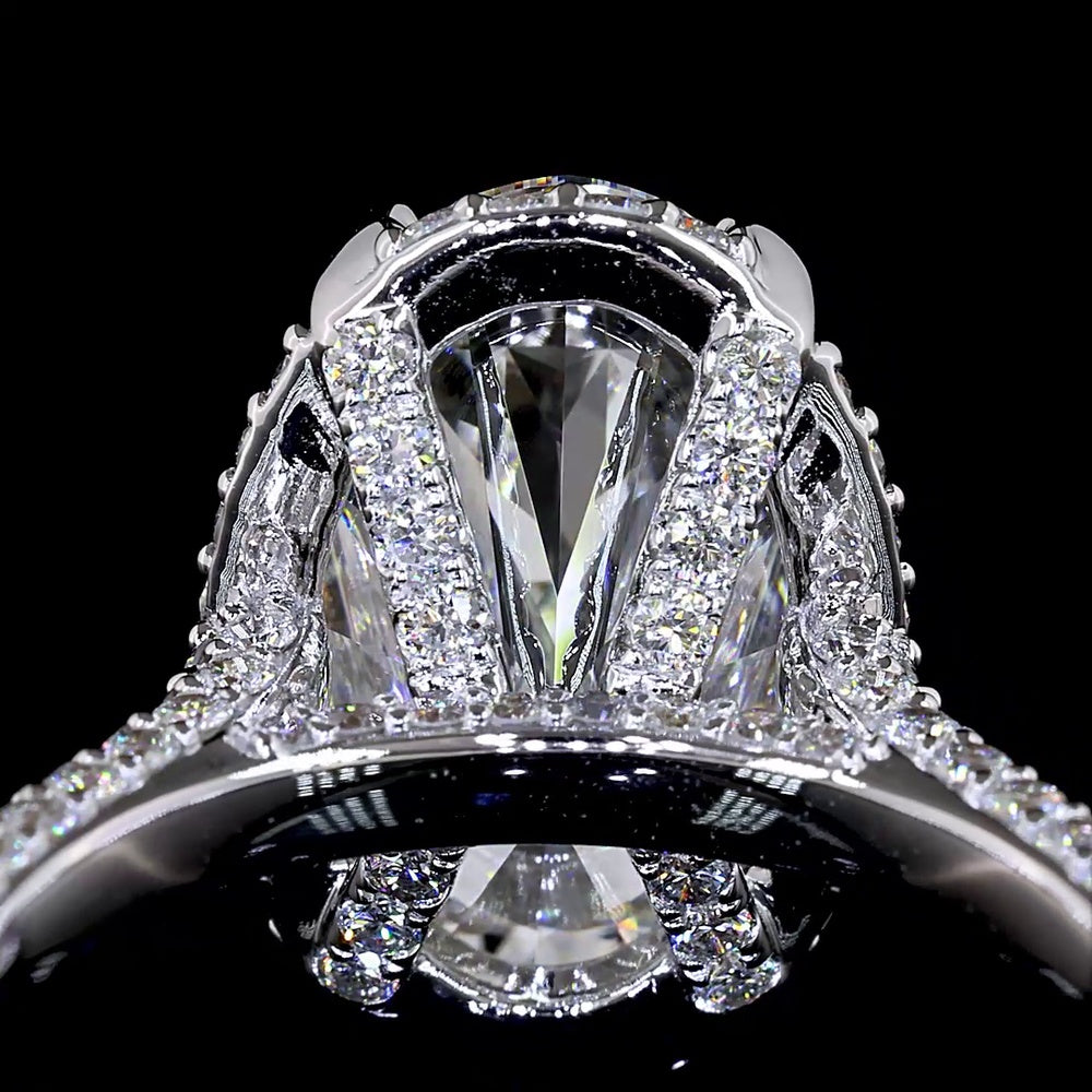 18K White Gold Hidden Halo Ring with 5.09 Carat Oval Cut Lab Diamond Center and 1.39 Carat Accent Diamonds - 6.48 Total Carat Weight - Covaloro Fine Jewelry