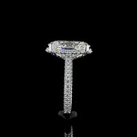 18K White Gold Hidden Halo Ring with 5.09 Carat Oval Cut Lab Diamond Center and 1.39 Carat Accent Diamonds - 6.48 Total Carat Weight - Covaloro Fine Jewelry