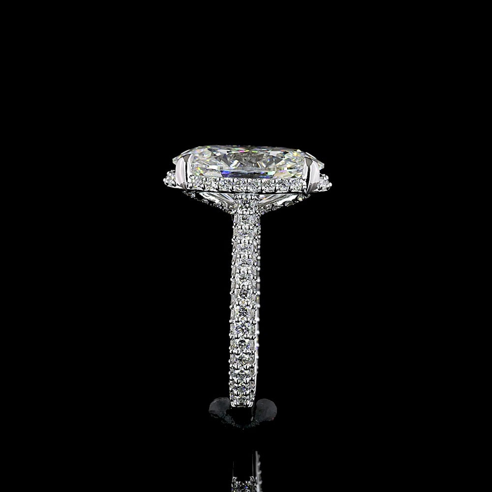 18K White Gold Hidden Halo Ring with 5.09 Carat Oval Cut Lab Diamond Center and 1.39 Carat Accent Diamonds - 6.48 Total Carat Weight - Covaloro Fine Jewelry