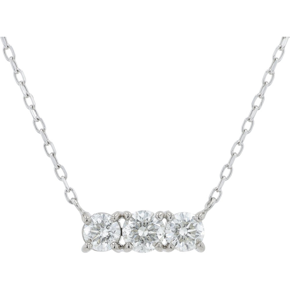 18K White Gold Horizontal Bar Necklace with 1.00 Carat Total Weight Round Brilliant Cut Diamonds and 16-Inch Cable Chain
