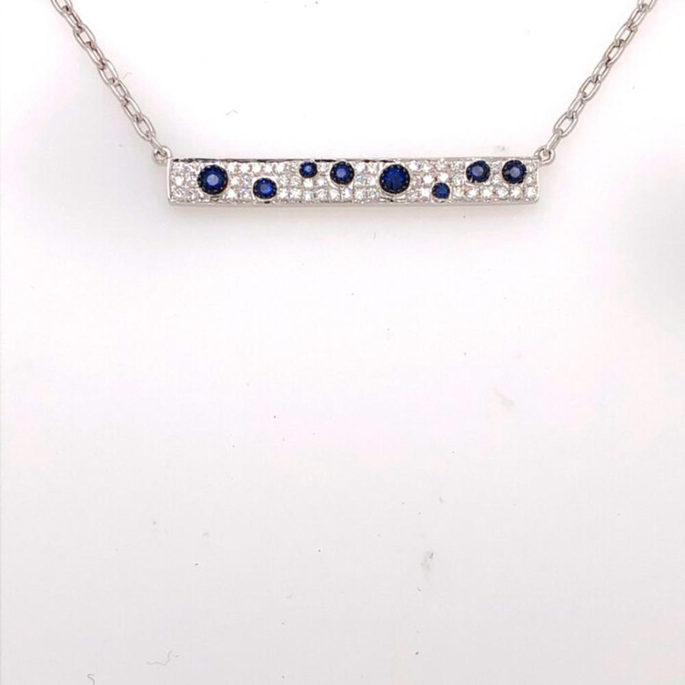 18K White Gold Horizontal Bar Necklace with Blue Sapphires and Diamonds by Afarin