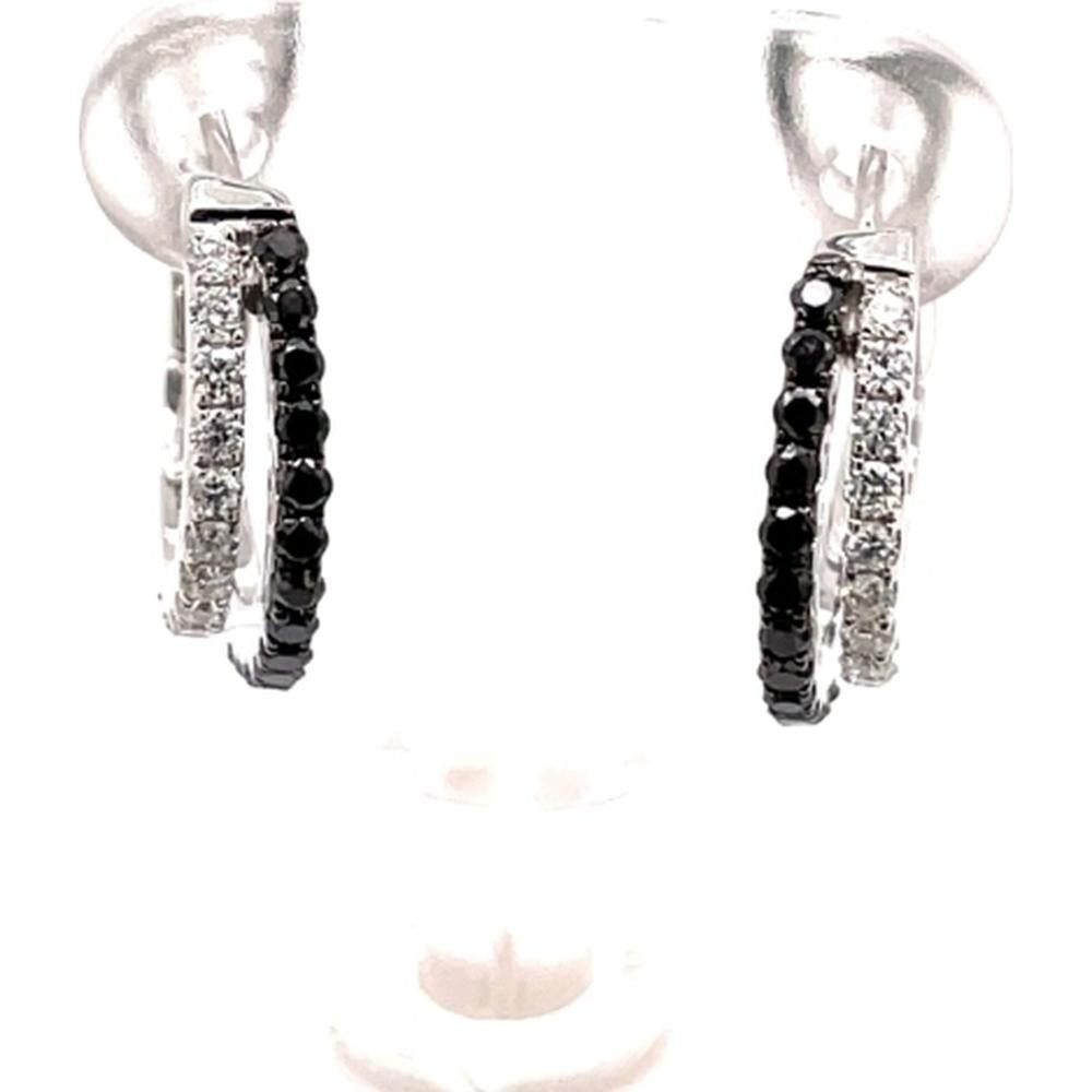 18K White Gold Huggie Earrings with Black and White Diamonds by Afarin