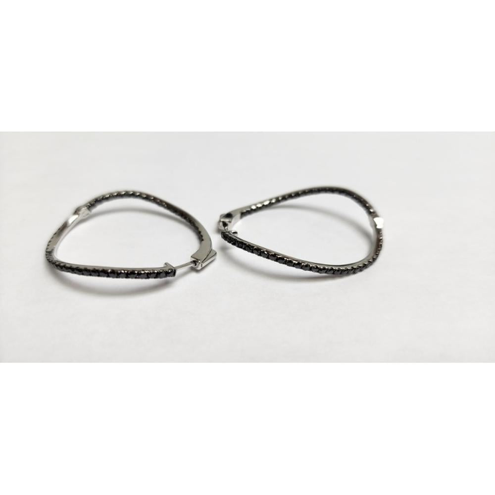 18K White Gold Huggie Earrings with Black Diamonds by Afarin
