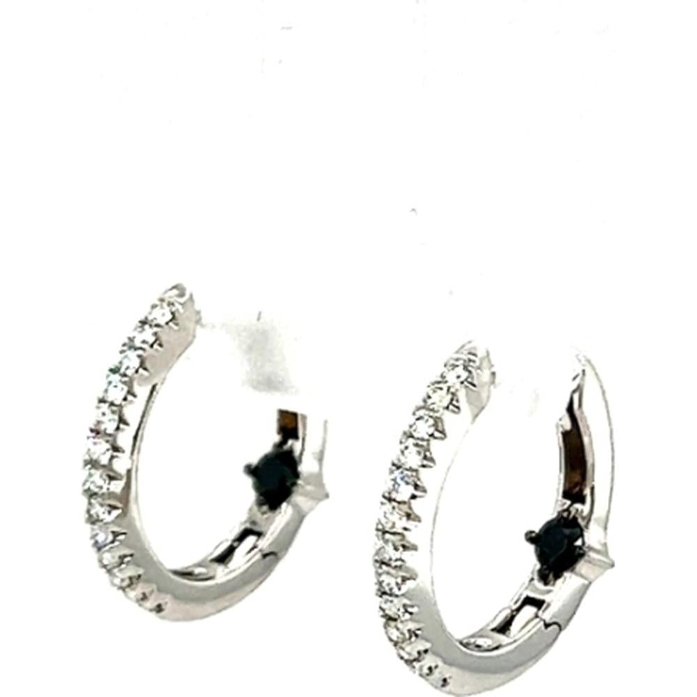 18K White Gold Huggie Earrings with Black Diamonds by Afarin