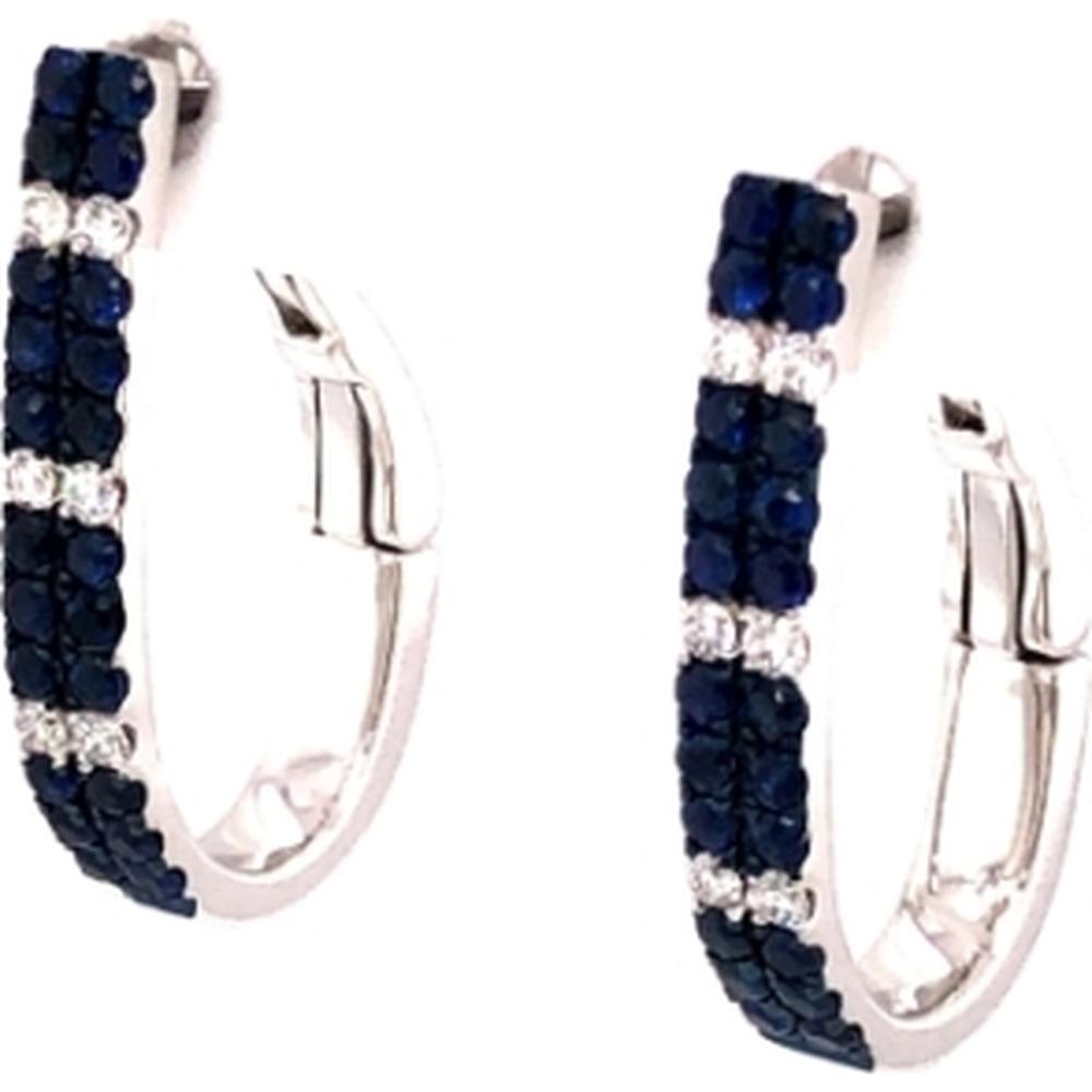 18K White Gold Huggie Earrings with Blue Sapphires and Diamond Accents by Afarin