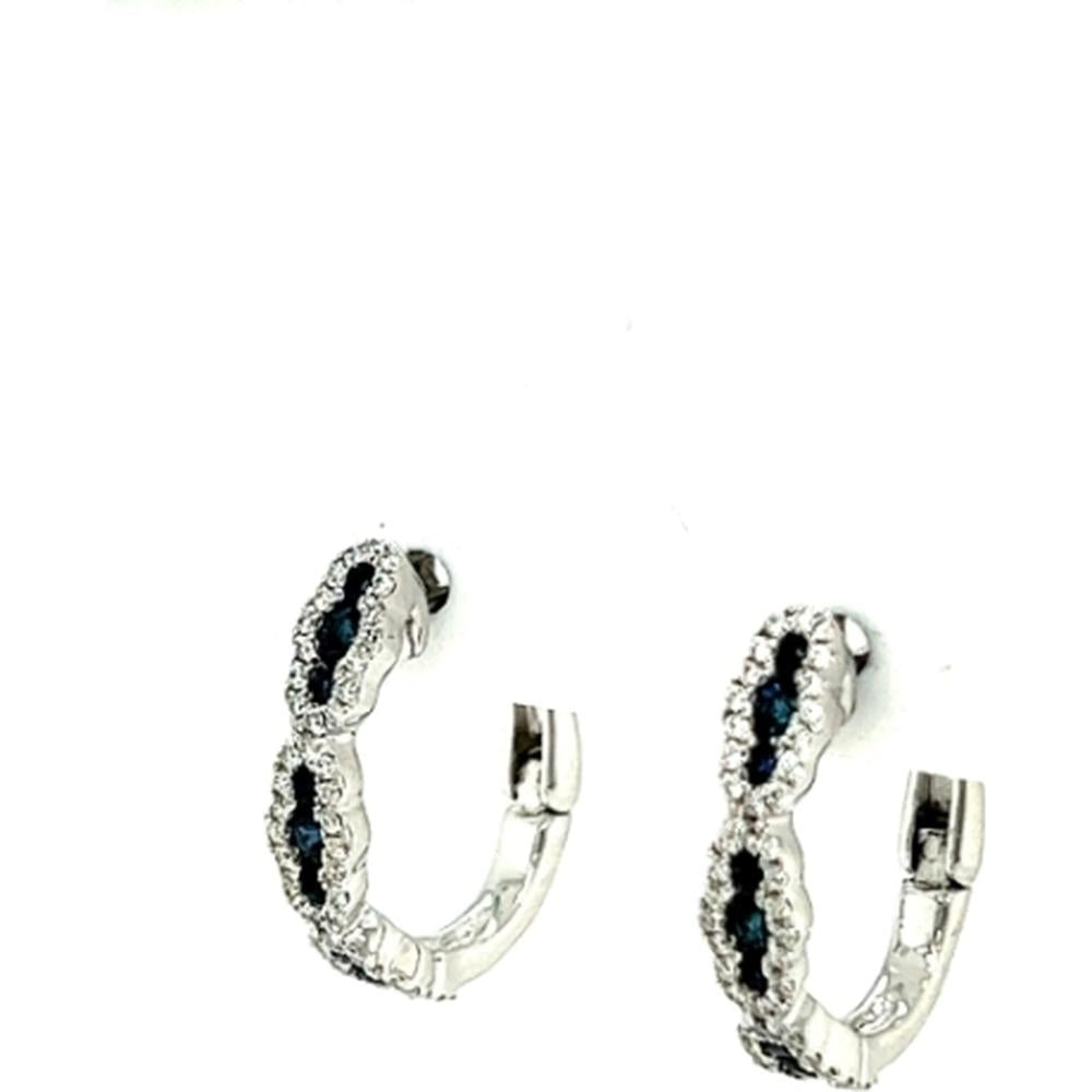 18K White Gold Huggie Earrings with Blue Sapphires and Diamond Accents by Afarin