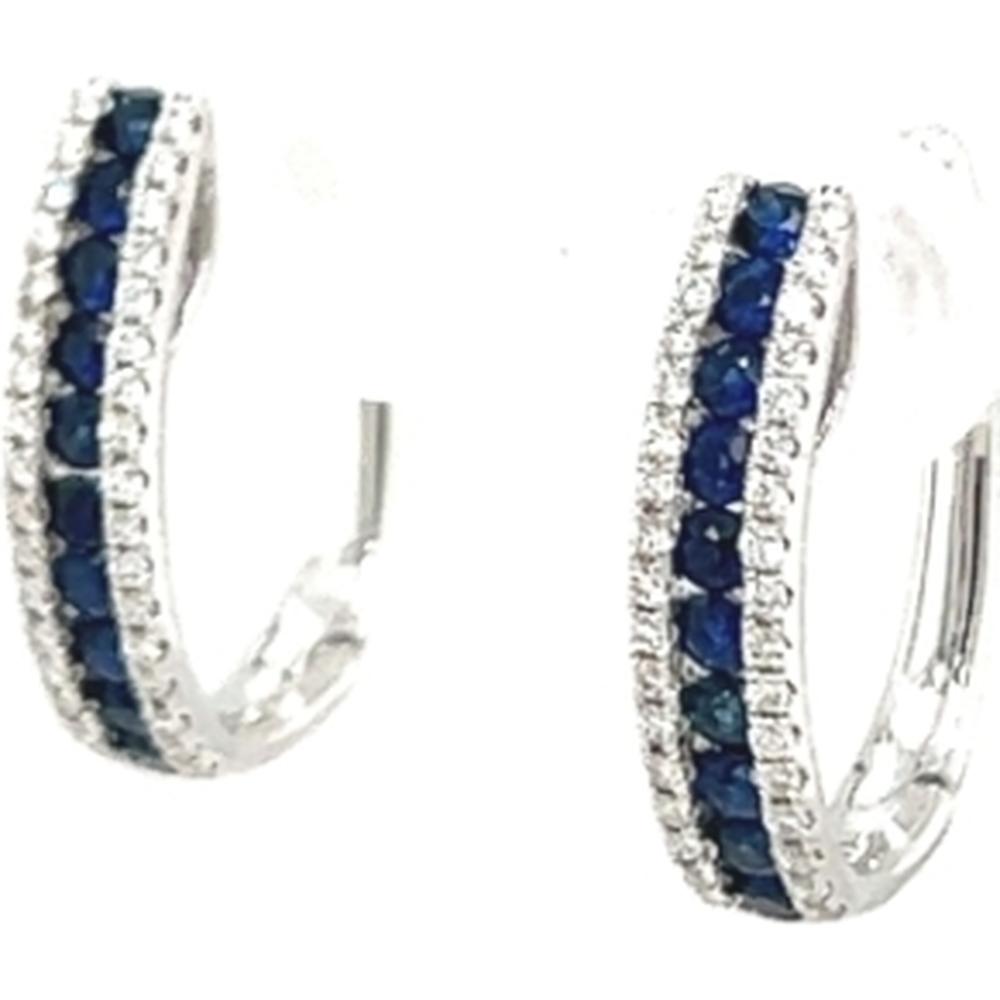 18K White Gold Huggie Earrings with Blue Sapphires and Diamond Accents by Afarin