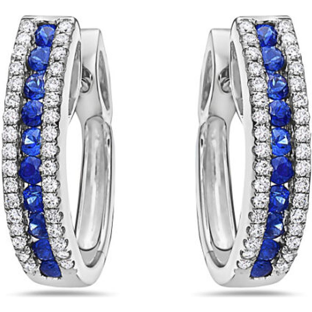 18K White Gold Huggie Earrings with Blue Sapphires and Diamond Borders by Afarin