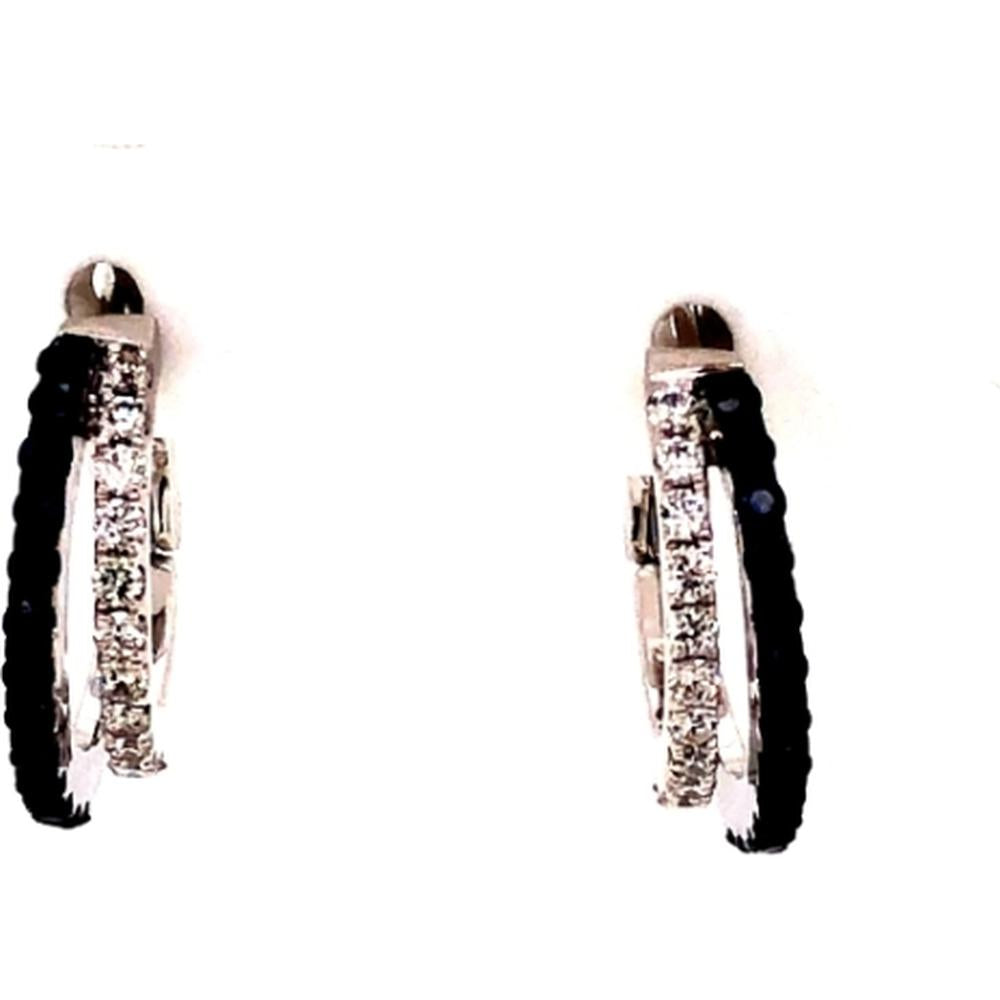 18K White Gold Huggie Earrings with Diamonds and Blue Sapphires by Afarin