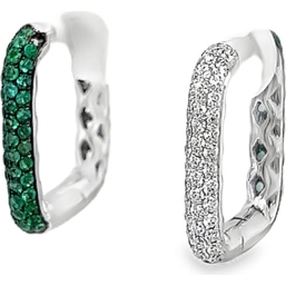 18K White Gold Huggie Earrings with Diamonds and Emeralds by Afarin