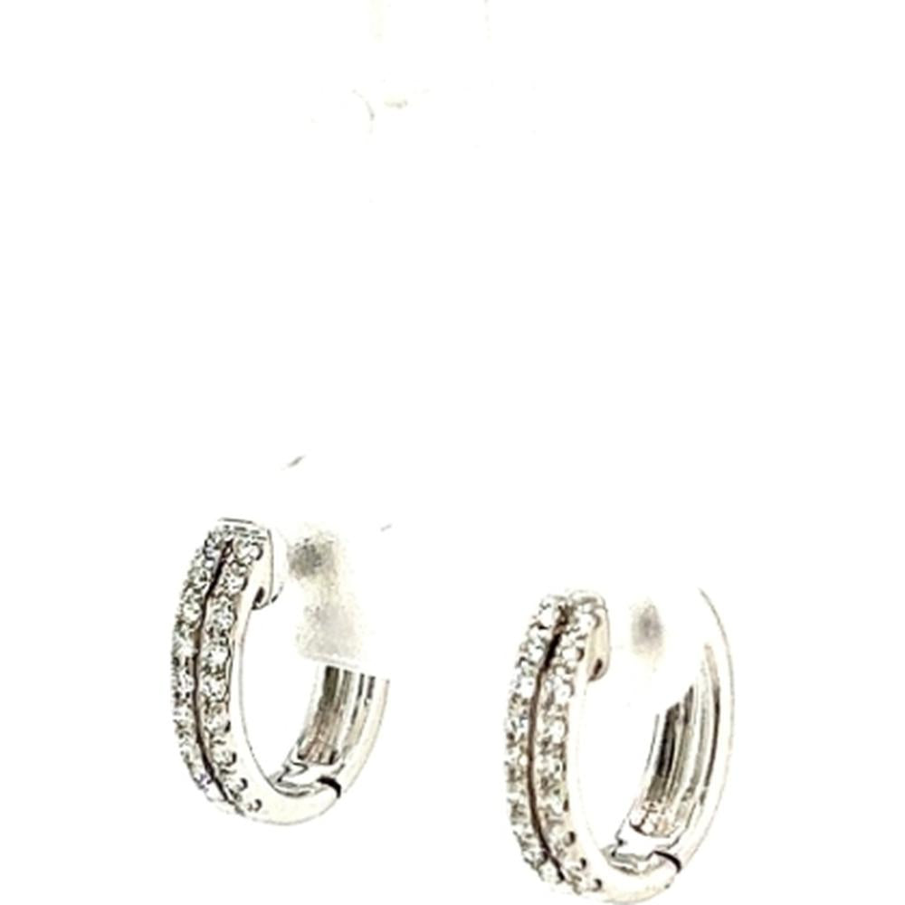 18K White Gold Huggie Earrings with Front-Set Diamonds by Afarin