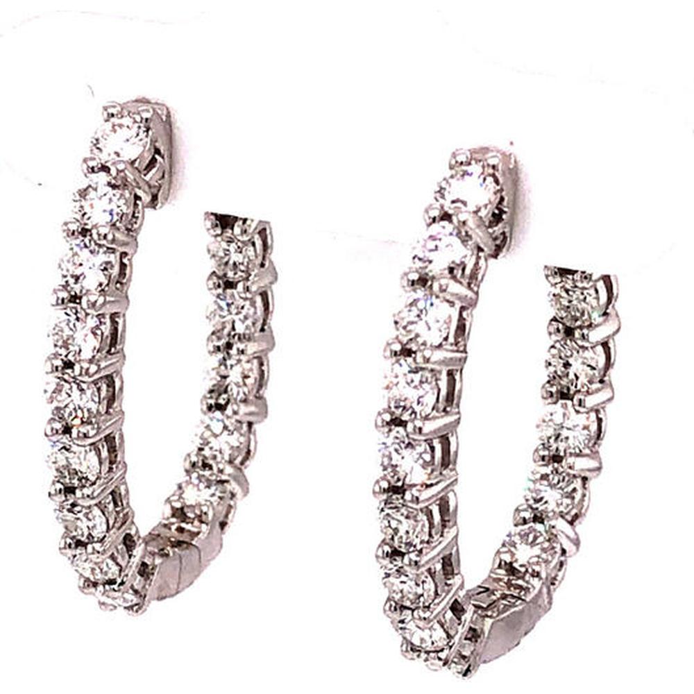 18K White Gold Huggie Earrings with Prong-Set Round Diamonds by Afarin