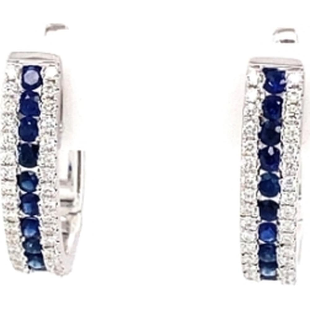 18K White Gold Huggie Earrings with Round Blue Sapphires and Diamond Accents by Afarin