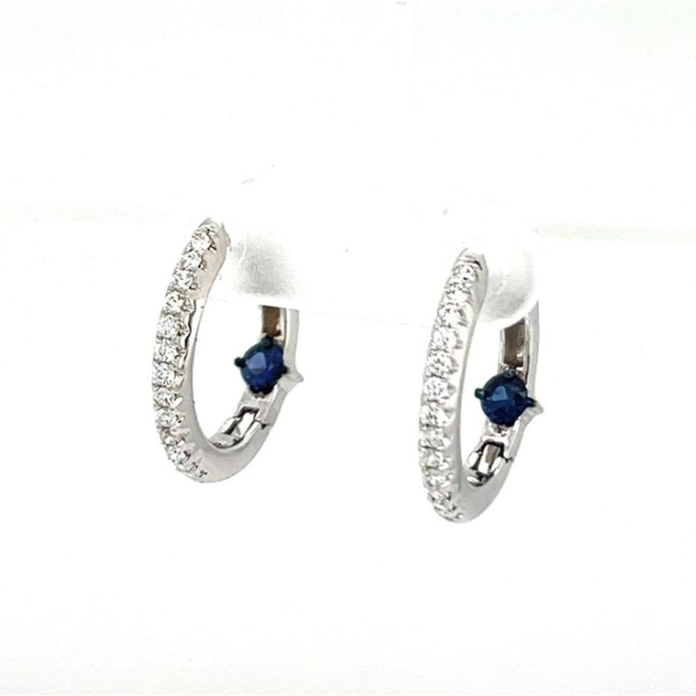 18K White Gold Huggie Earrings with Round Blue Sapphires and Diamond Accents by Afarin