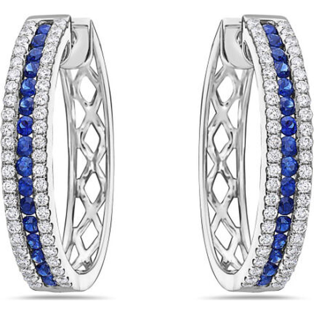 18K White Gold Huggie Earrings with Round Blue Sapphires and Diamond Borders by Afarin