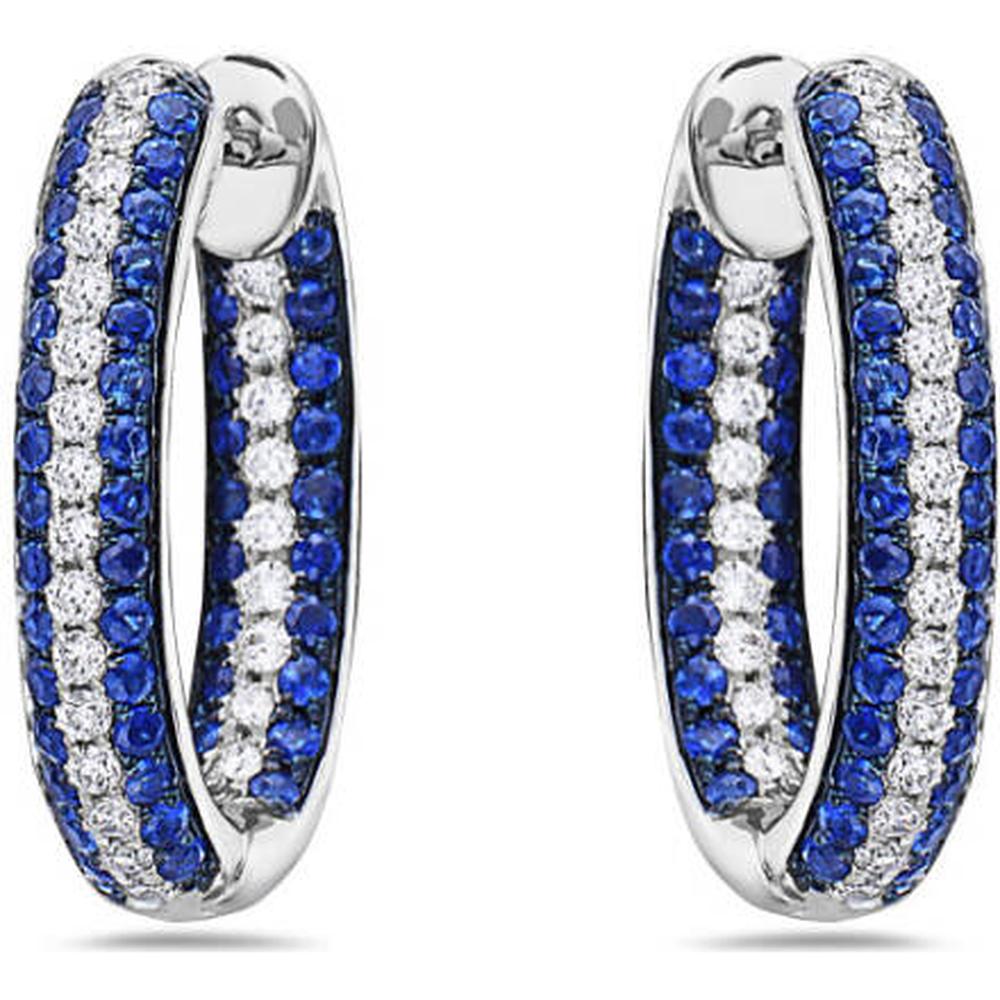 18K White Gold Huggie Earrings with Round Blue Sapphires and Diamonds by Afarin