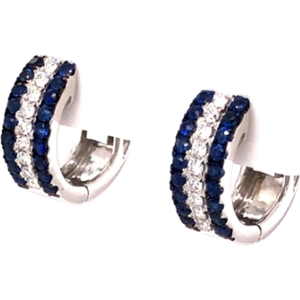 18K White Gold Huggie Earrings with Round Blue Sapphires and Diamonds by Afarin